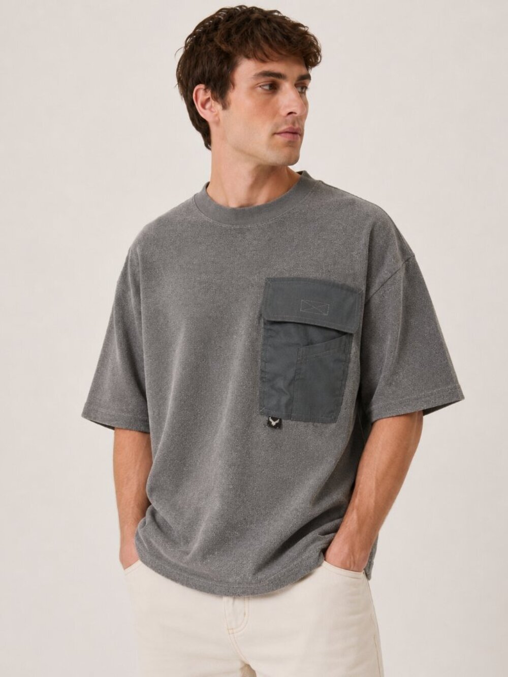 Cross Eyed Moose Gray Climber Cargo T-Shirt Utility Chest Pocket Size L